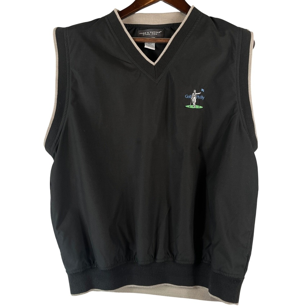Page & Tuttle Golf Philly Sleeveless Golf Wind Vest Black V-Neck Large Lined